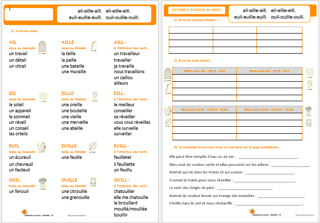 49B-les graphèmes AILLE-EILLE-EUILLE-OUILLE-lecture-écriture-ORANGE-niveau commun-2026-IMAGE